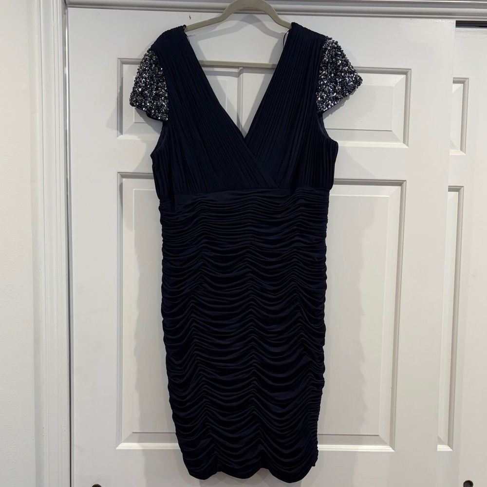 Elegant Navy Dress with Sequin Sleeves JS Boutique woman 16w